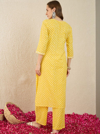 Dhiyona IE Printed V-Neck Three-Quarter Sleeves Pure Cotton Tunic And Trousers