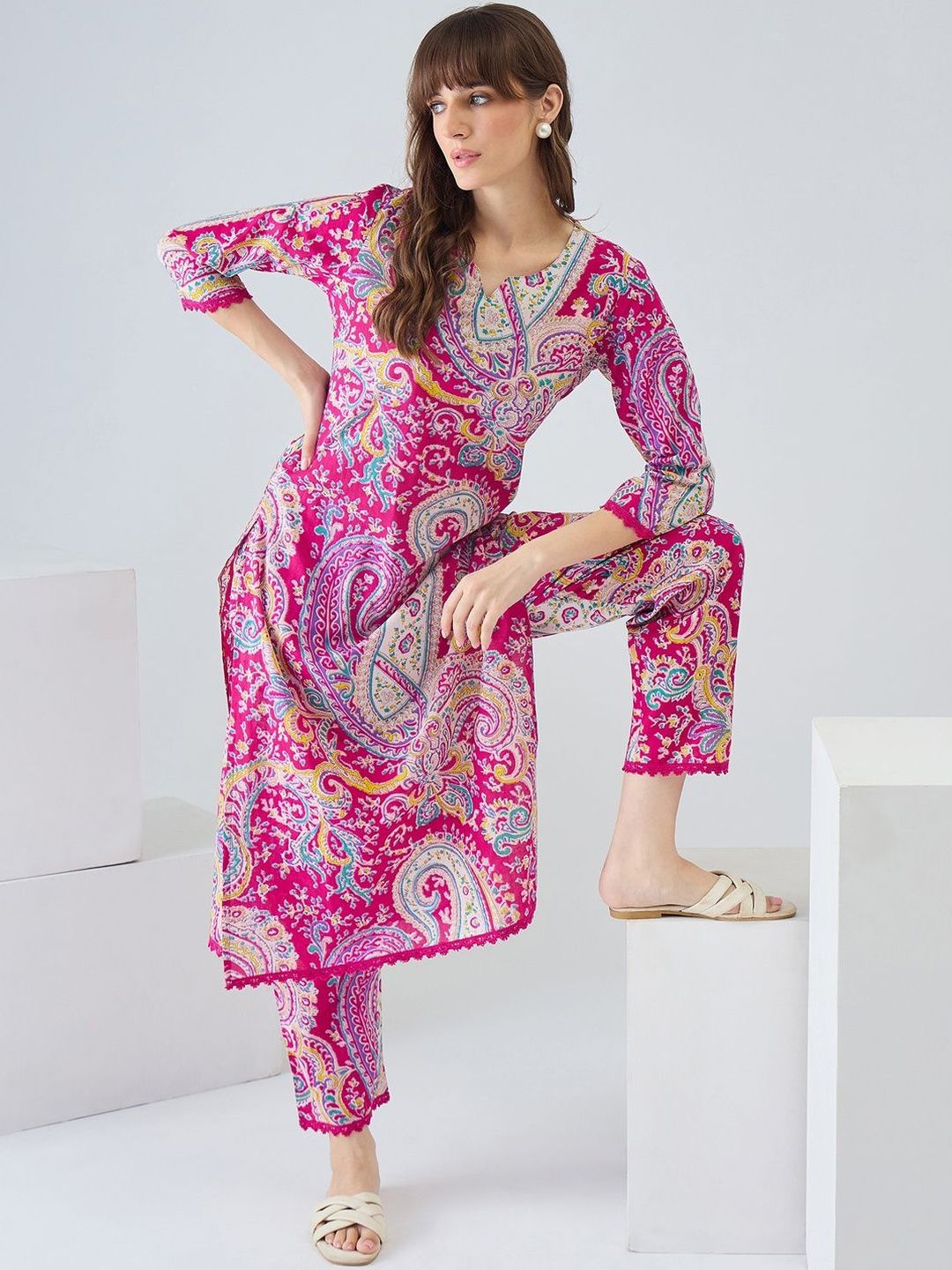 Women Paisley Printed Regular Pure Cotton Kurta with Trousers