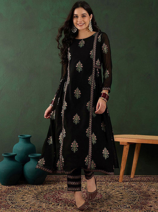 Dhiyona SN Women's Floral Printed A-Line Kurta With Trouser