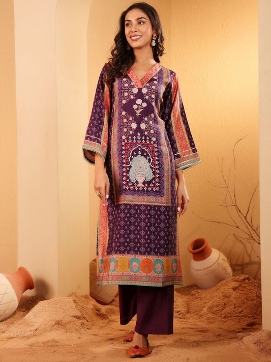 Dhiyona VA Women'sEthnic Motifs Printed Gotta Patti Chanderi Silk Kurta With Trousers & Dupatta