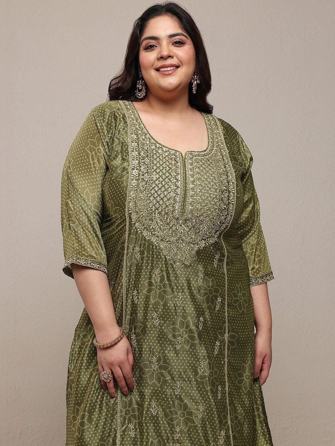 Dhiyona Women's Plus Size Ethnic Motifs Printed Kurta with Palazzos & With Dupatta