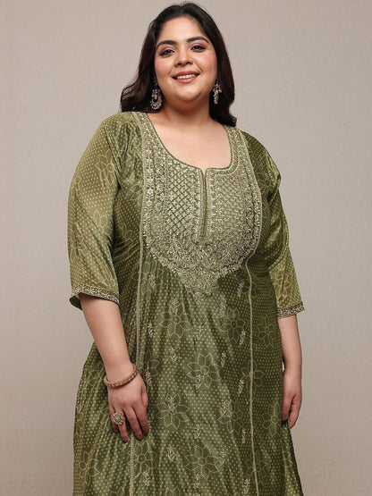 Dhiyona Women's Plus Size Ethnic Motifs Printed Kurta with Palazzos & With Dupatta