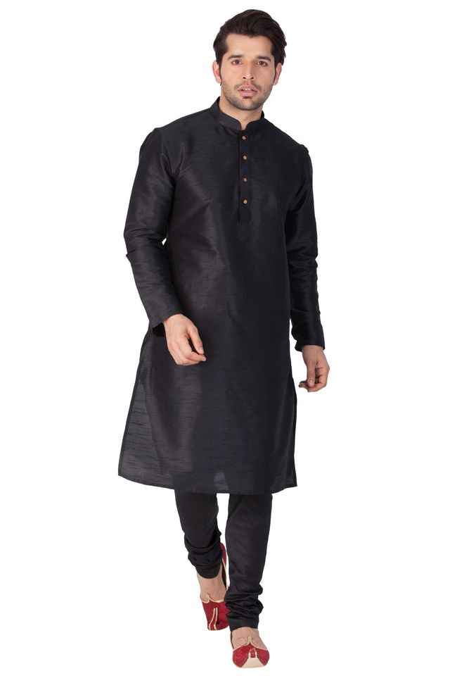 Men's Black Silk Blend Straight Kurta Pyjama Set