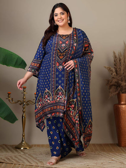 Dhiyona IN Women Plus Size Floral Printed Kurta with Palazzos & Dupatta