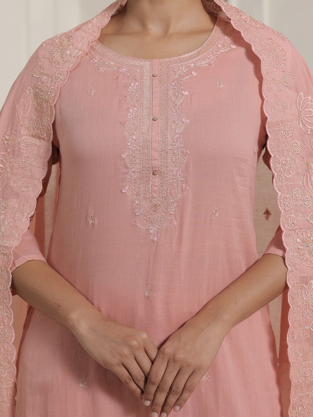 Women Ethnic Motifs Embroidered Cotton Kurta with Trousers & Dupatta