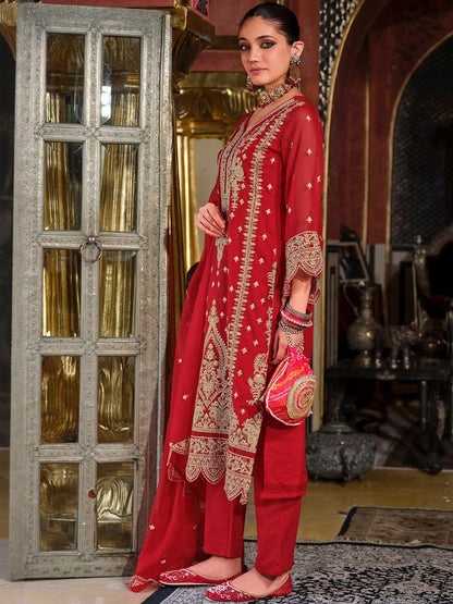 Women Ethnic Motifs Embroidered Kurta with Trousers & Dupatta