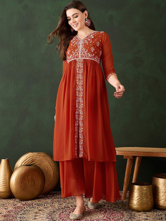 Dhiyona SN Women's Embroidered A-Line Kurta With Palazzos