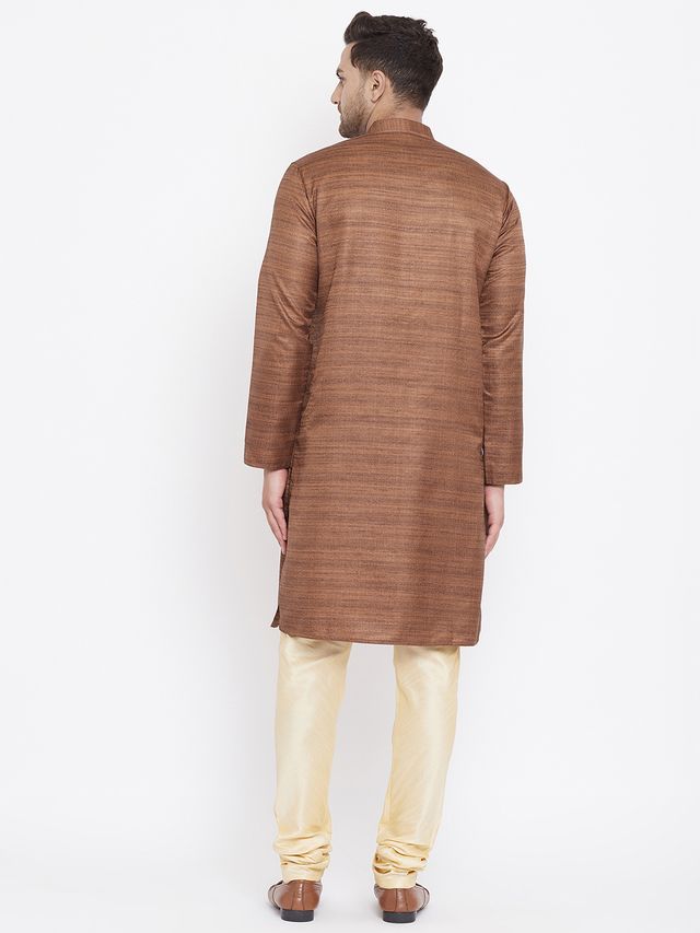 Men's Coffee Brown Silk Blend Straight Kurta Pyjama Set