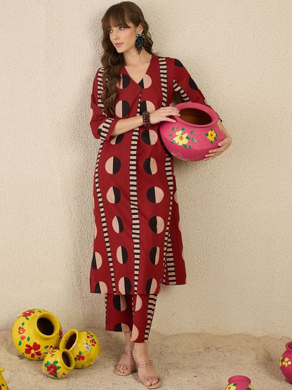Geometric Printed Regular Pure Cotton Kurta With Trouser