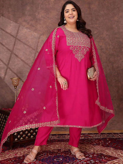 Dhiyona IN Floral Yoke Design Sequinned Anarkali Kurta With Palazzos & Dupatta