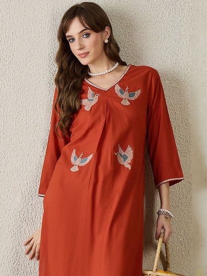 Women Ethnic Motifs Embroidered Pleated Thread Work Kurta with Trousers