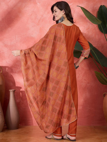 Dhiyona SN Women's Floral Embroidered Kurta with Trousers & Dupatta
