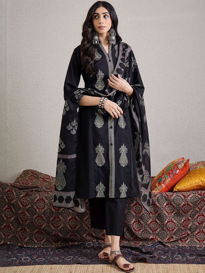 Women Ethnic Motifs Embroidered Cotton Kurta with Trousers & Dupatta