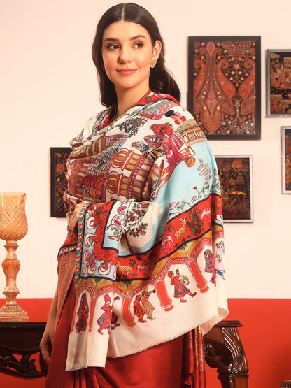 Dhiyona PA Ethnic Motifs Woven Design Naqqashi Pure Wool Kalamkari Shawl