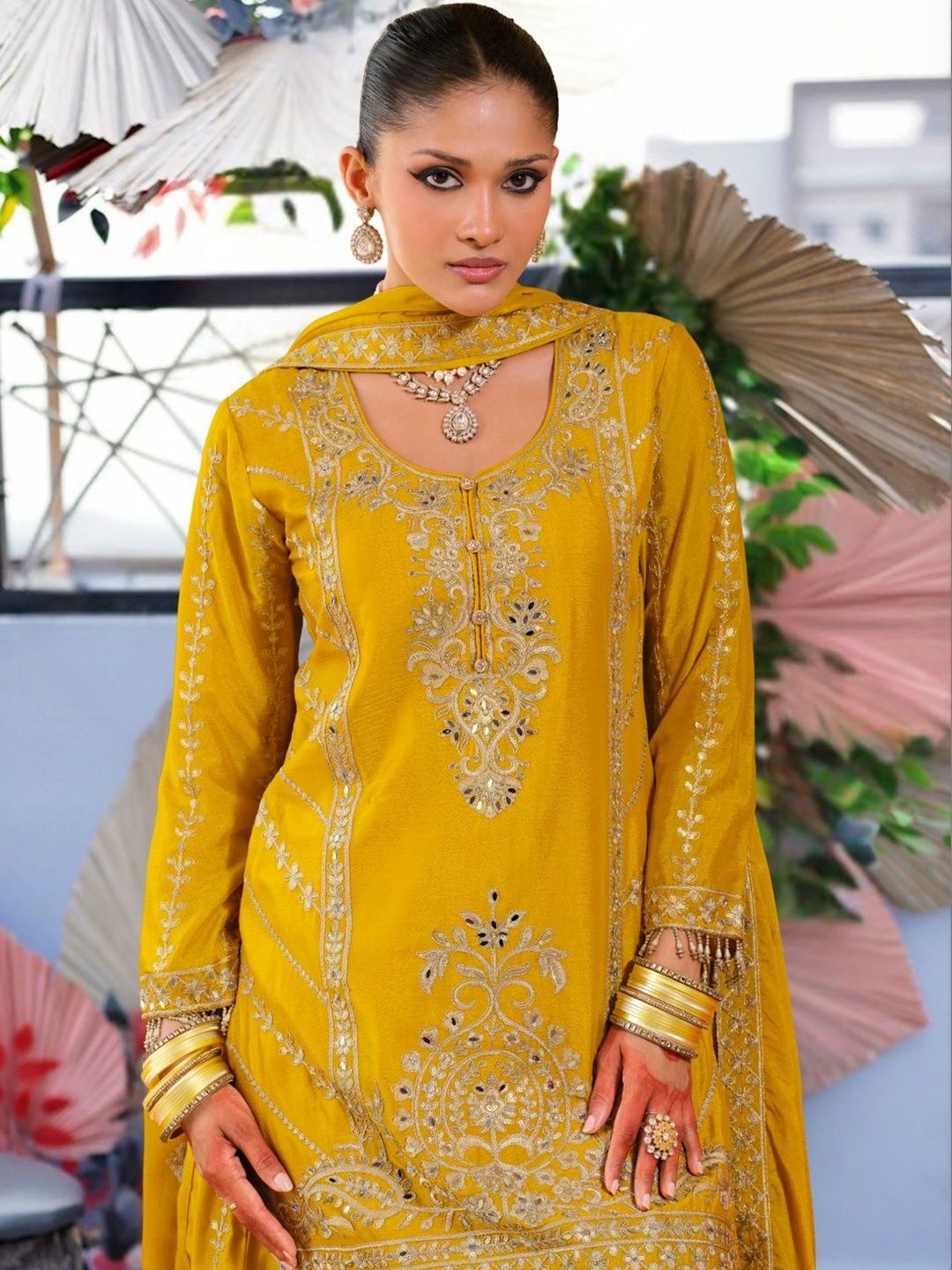 Women Ethnic Motifs Embroidered Regular Thread Work Kurta with Palazzos & With Dupatta