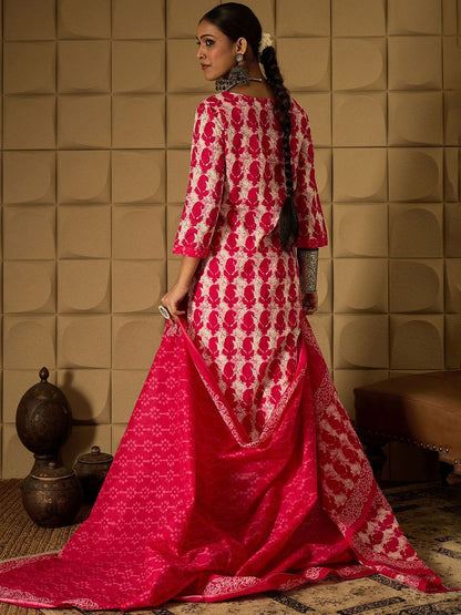 Dhiyona IE Paisley Printed V-Neck Regular Pure Cotton Kurta With Trouser With Dupatta