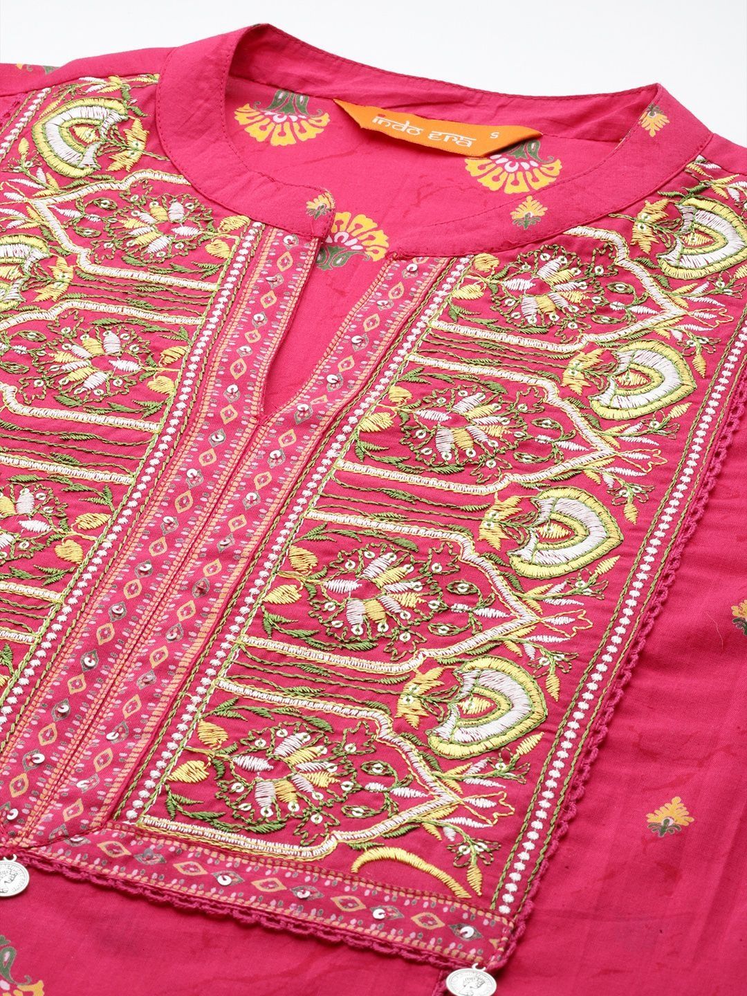 Women Ethnic Motifs Printed Panelled Thread Work Pure Cotton Kurta with Trousers