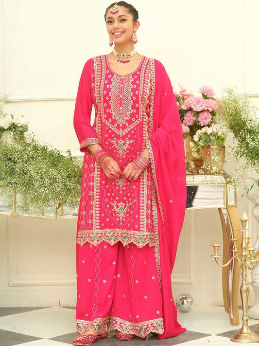 Women Ethnic Motifs Embroidered Regular Kurta with Palazzos & With Dupatta