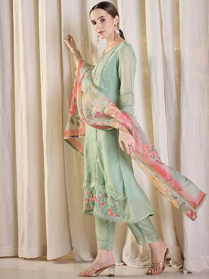 Women Floral Embroidered Kurta with Trousers & Dupatta