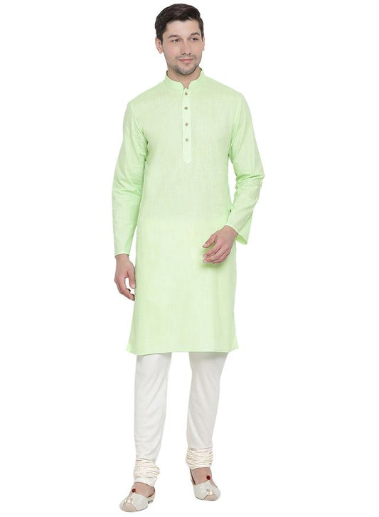 Men's Light Green Cotton Linen Straight Kurta Pyjama Set