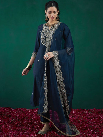 Women Ethnic Motifs Embroidered Kurta with Trousers & Dupatta