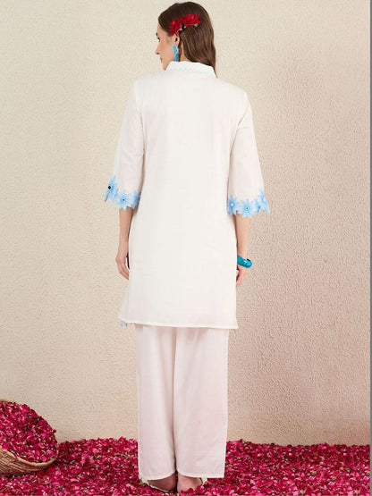 Women Floral Embroidered Regular Thread Work Pure Cotton Kurta with Trousers