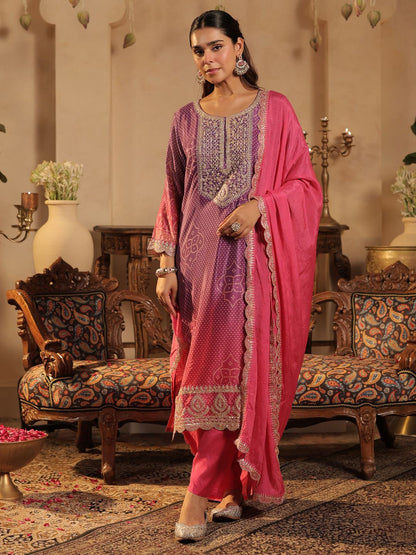 Women Bandhani Printed Kurta with Trousers & Dupatta