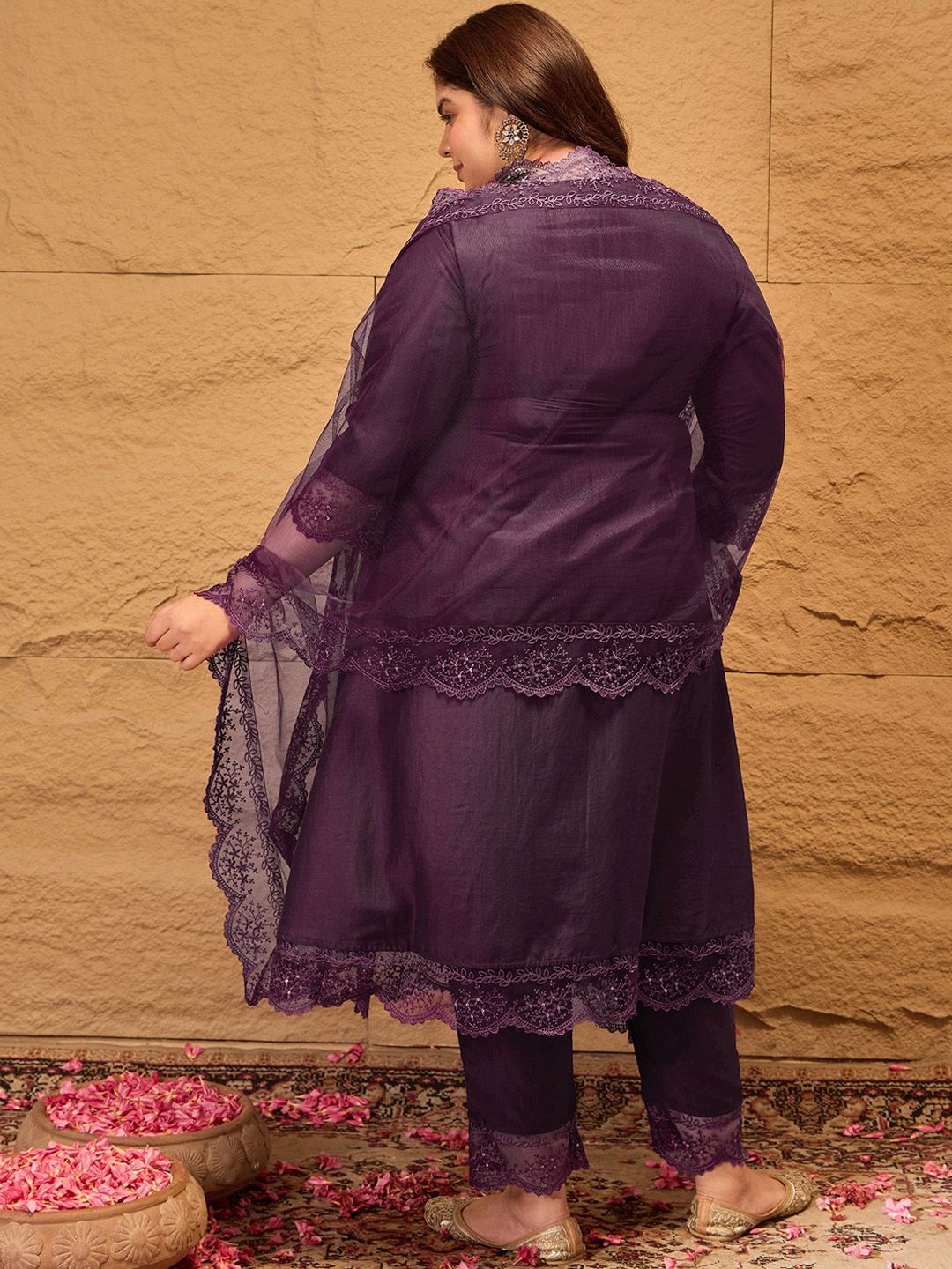 Dhiyona IN Floral Embroidered A-Line Kurta with Trousers & Dupatta
