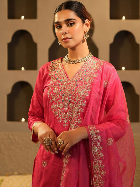 Dhiyona IE Women's Women Ethnic Motifs Embroidered Regular Sequinned Kurta with Trousers & Dupatta
