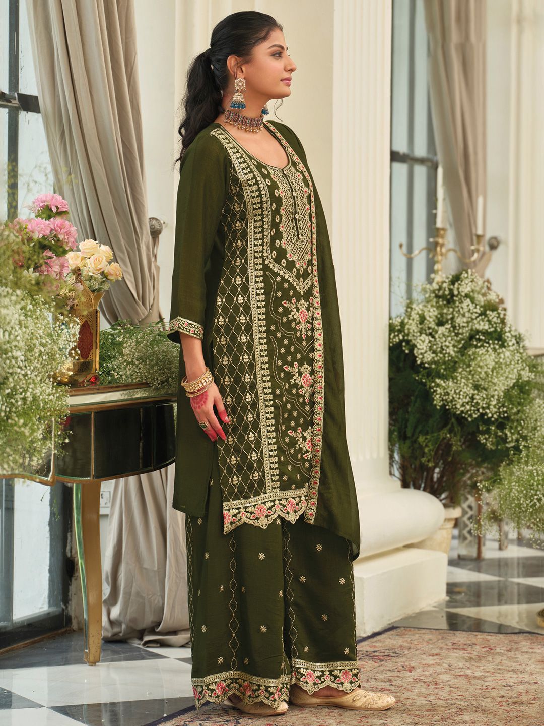 Women Ethnic Motifs Embroidered Kurta with Palazzo & Dupatta
