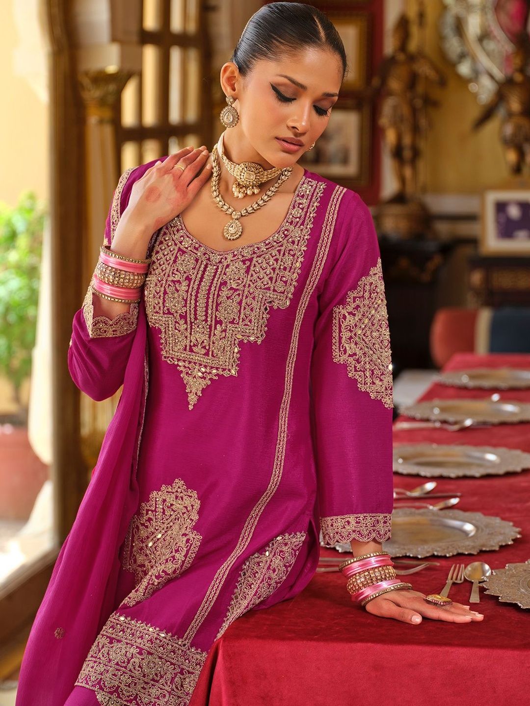 Women Ethnic Motifs Embroidered Kurta with Palazzo & Dupatta