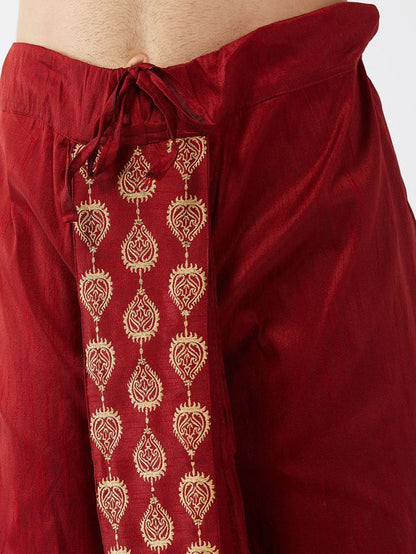 Men's Beige Silk Blend Straight Kurta and Dhoti Set