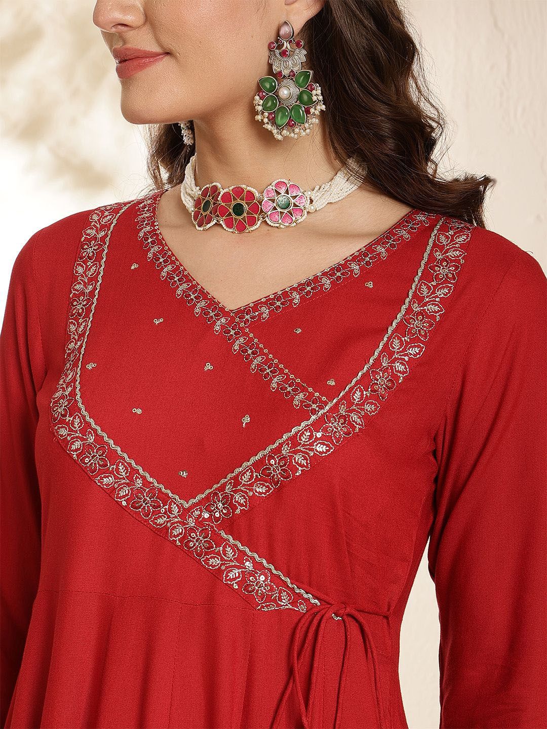 Dhiyona SN Women's Embroidered V-Neck Anarkali Kurta With Trouser & Dupatta