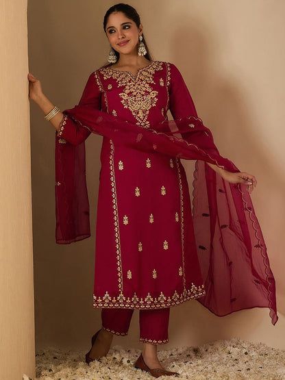 Dhiyona IE Women's Women Ethnic Motifs Printed Kurta with Trousers & Dupatta