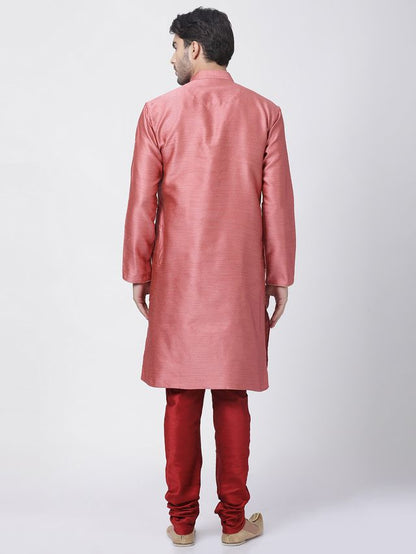 Men's Pink Silk Blend Straight Kurta Pyjama Set