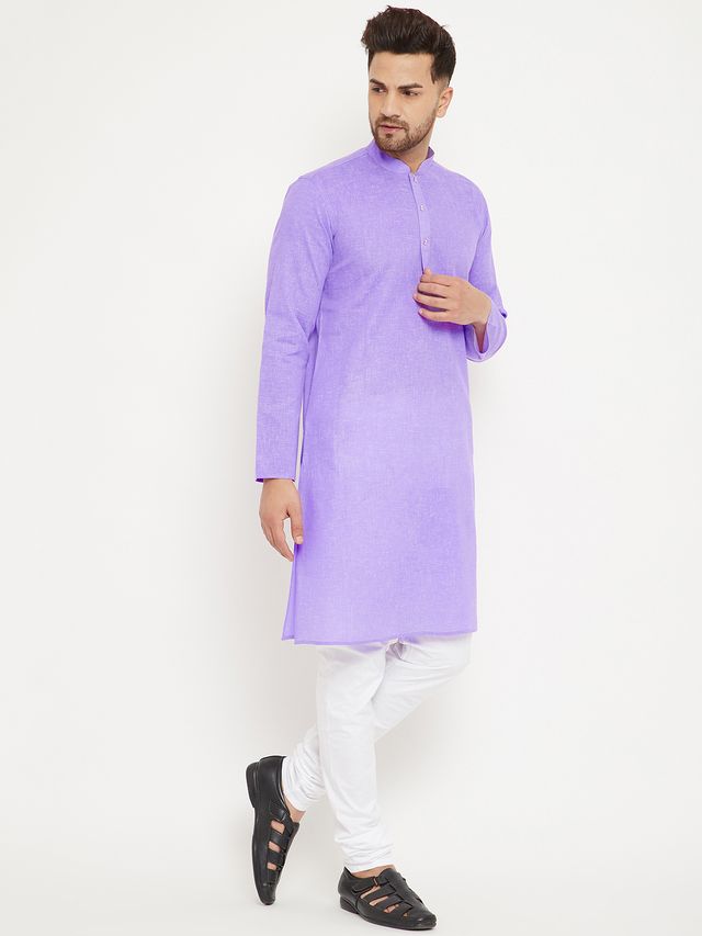 Men's Purple Cotton Blend Straight Kurta Pyjama Set