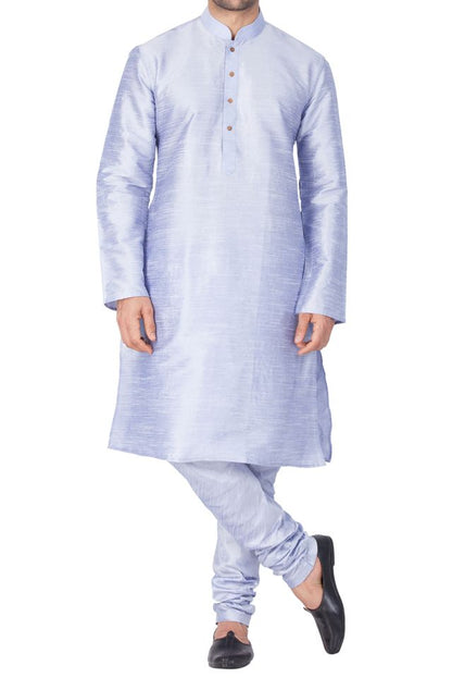 Men's Light Blue Silk Blend Straight Kurta Pyjama Set