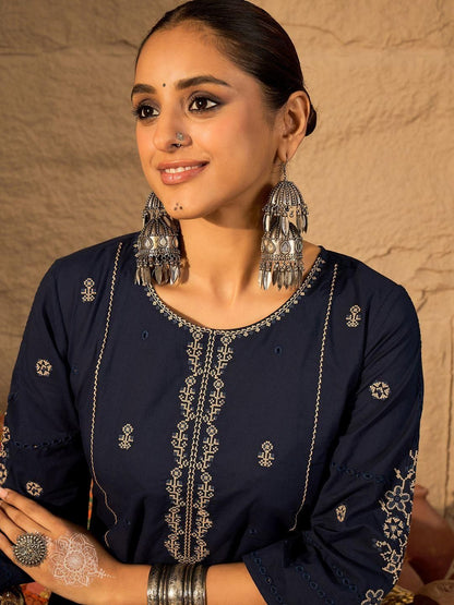 Dhiyona IE Embroidered Round Neck Pure Cotton Tunic With Trousers