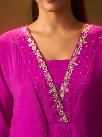 Dhiyona IE Embroidered V-Neck Tunic With Trousers