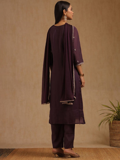 Dhiyona SO Women's Floral Embroidered Sequinned Straight Kurta With Trousers & Dupatta