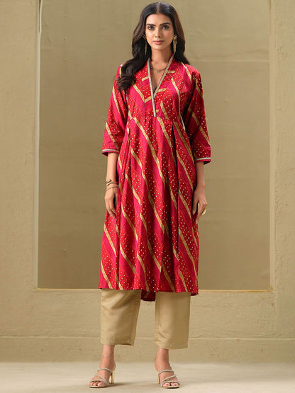 Dhiyona SN Women's Leheriya Printed A-Line Kurta & Trousers Set