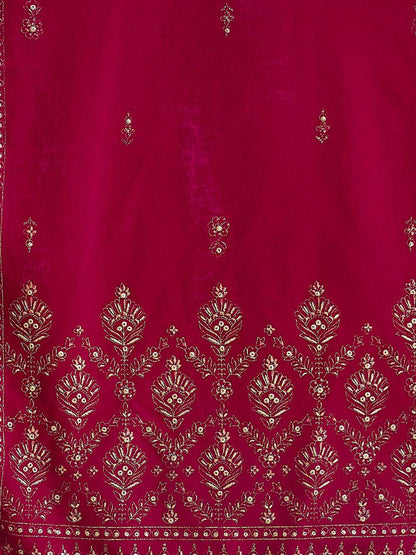 Dhiyona PD Women Embroidered Velvet Straight Kurta With Trousers And Dupatta