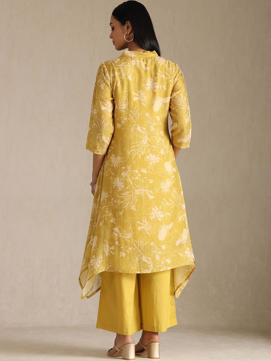 Dhiyona SO Women's Floral Printed Linen A-Line Kurta with Palazzo