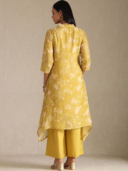 Dhiyona SO Women's Floral Printed Linen A-Line Kurta with Palazzo