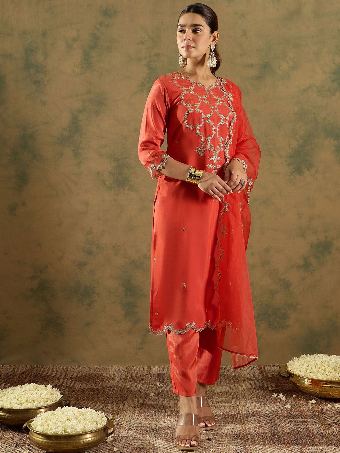 Ethnic Motifs Embroidered Kurta With Trousers & Dupatta
