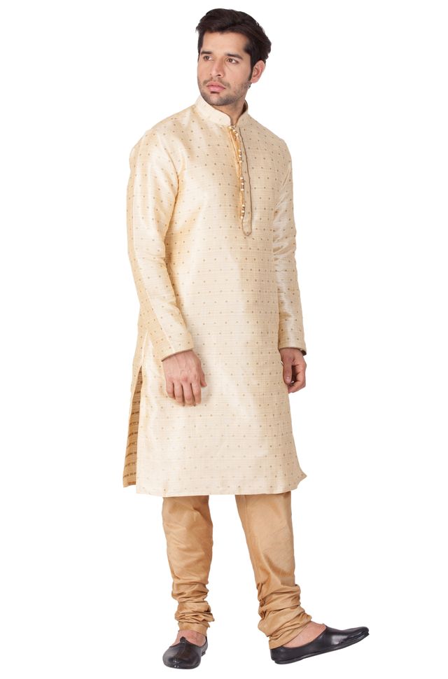 Men's Gold Silk Blend Straight Kurta Pyjama Set