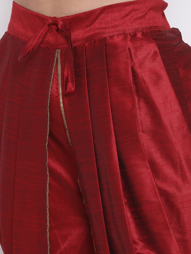 Men's Maroon Silk Blend Regular Dhoti