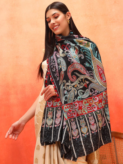 Dhiyona PA Ethnic Motifs Embroidered Woolen Shawl