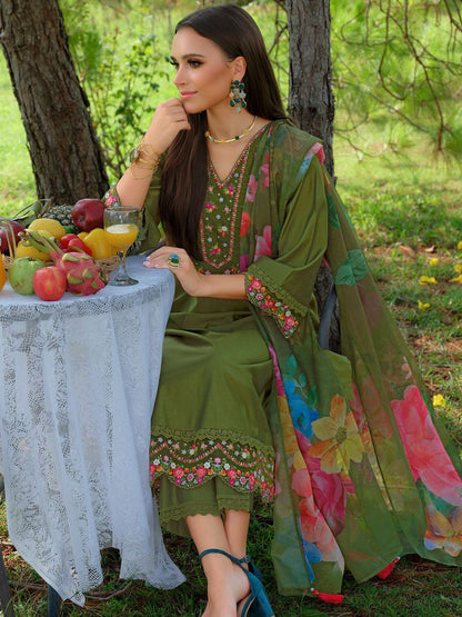 Women Floral Embroidered Thread Work Liva Kurta with Trousers & With Dupatta