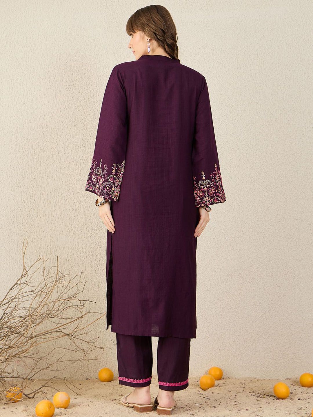 Dhiyona IE Embroidered Mandarin Collar Tunic With Trouser